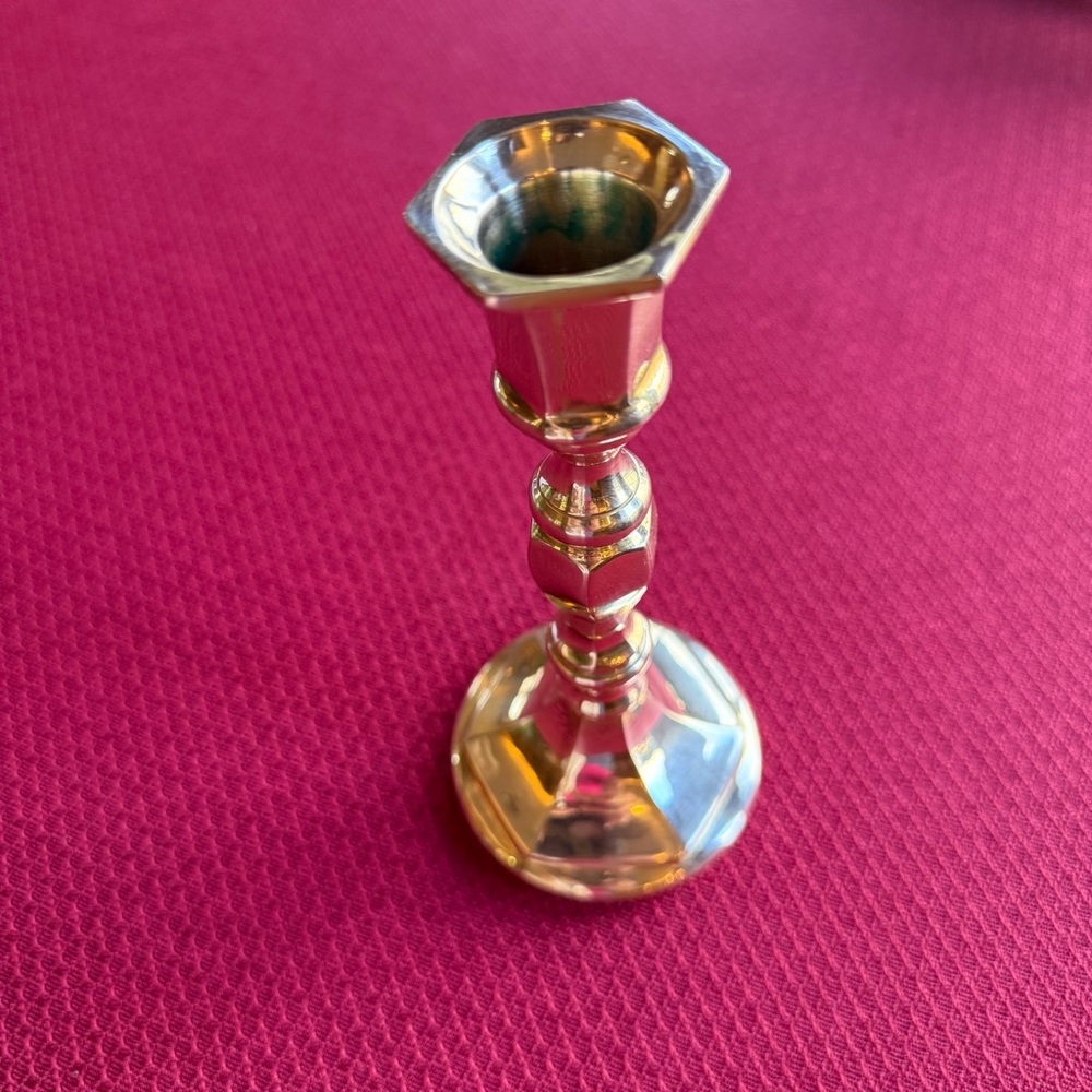 Hosley Polished Solid Brass Candleholder Heavy base Vintage